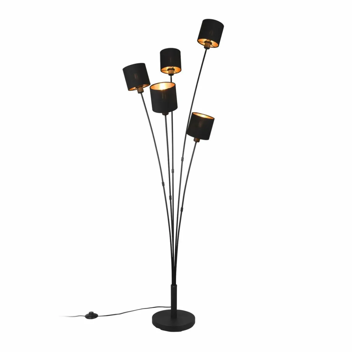 lampadaire_tommy_noiror_hauteur__cm__lampes_tissu_0.webp Hot Reality Leuchten Lampadaire Tommy, noir/or, hauteur 163 cm, 5 lampes. Tissu