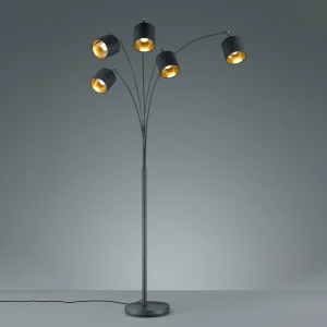 Best Reality Leuchten Lampadaire Tommy, noir/or, hauteur 200 cm, 5 lampes, tissu