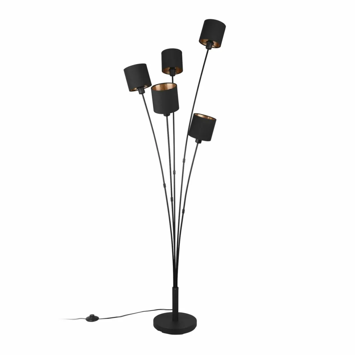 lampadaire_tommy_noiror_hauteur__cm__lampes_tissu_1.webp Hot Reality Leuchten Lampadaire Tommy, noir/or, hauteur 163 cm, 5 lampes. Tissu