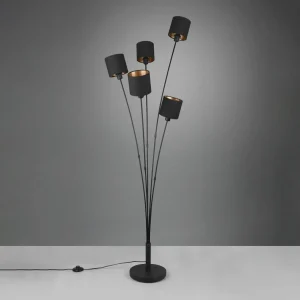 Hot Reality Leuchten Lampadaire Tommy, noir/or, hauteur 163 cm, 5 lampes. Tissu