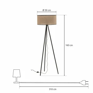 Best Sale BRITOP Lampadaire Tubo avec abat-jour tissu beige trépied