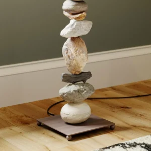 Best Sale ONLI Lampadaire Vera abat-jour tissu et décor en pierre