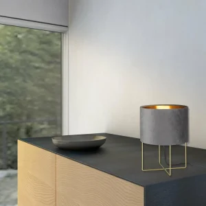 Hot FISCHER & HONSEL Lampe à poser Aura, abat-jour en velours, hauteur 32 cm, gris