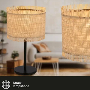 Fashion Briloner Lampe à poser Borra, paille naturelle, hauteur 42 cm