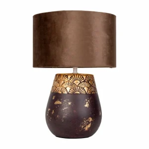 Store Näve Lampe à poser Bronco, tabac, céramique/simili cuir, hauteur 39 cm