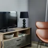 Best Sale Argon Lampe à poser en tissu Fulda, décor verre, noire