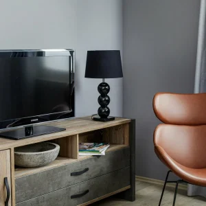Best Sale Argon Lampe à poser en tissu Fulda, décor verre, noire
