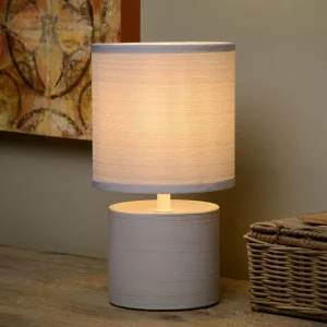 Sale Lucide Lampe à poser Greasby abat-jour en tissu, grise