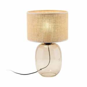 Cheap TK Lighting Lampe à poser Melody, hauteur 48 cm, verre brun, jute naturel