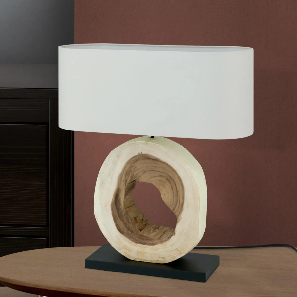 Online ORION Lampe à poser Nathan avec pied en bois décoratif