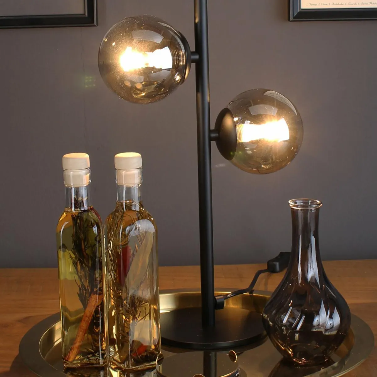 lampe__poser_neptune_noire__sphres_verre_fum_0.webp Sale Eco-Light Lampe à poser Neptune noire, 2 sphères verre fumé