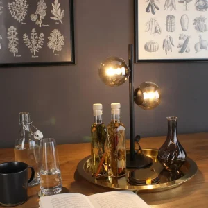 Sale Eco-Light Lampe à poser Neptune noire, 2 sphères verre fumé