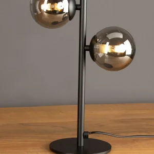 Sale Eco-Light Lampe à poser Neptune noire, 2 sphères verre fumé