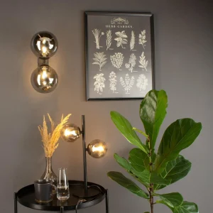 Sale Eco-Light Lampe à poser Neptune noire, 2 sphères verre fumé