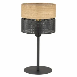 Online TK Lighting Lampe à poser Nicol, noir, aspect bois, hauteur 45 cm, 1 x E27