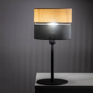 Online TK Lighting Lampe à poser Nicol, noir, aspect bois, hauteur 45 cm, 1 x E27
