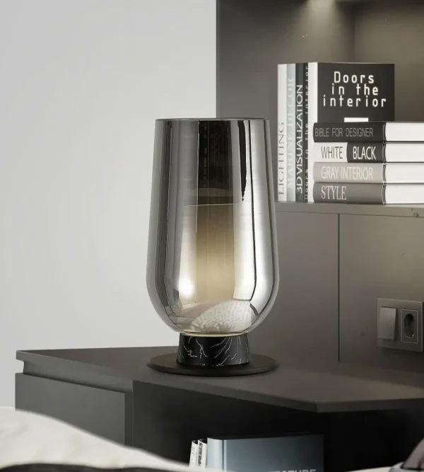 Outlet Mantra Iluminación Lampe à poser Nora, noir-chrome, hauteur 33 cm, verre, métal