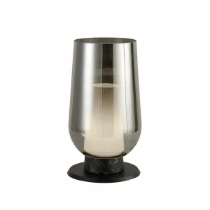 Outlet Mantra Iluminación Lampe à poser Nora, noir-chrome, hauteur 33 cm, verre, métal