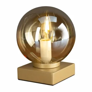 Outlet Eco-Light Lampe à poser Pluto, dorée, sphère en verre, crème