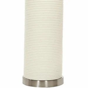 Hot Elstead Lampe à poser Ripple, tissu et porcelaine, blanche
