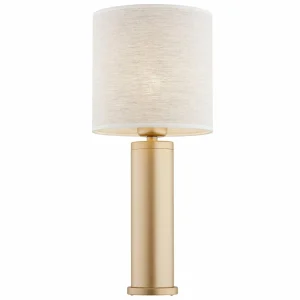 Clearance Argon Lampe à poser Romina abat-jour en lin, pied doré