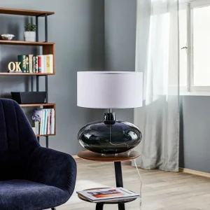 Sale Argon Lampe à poser Skien abat-jour blanc pied gris fumé