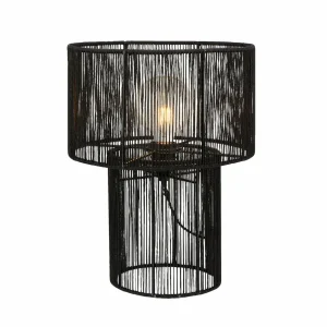 Shop Markslöjd Lampe à poser Soga, noir, jute, hauteur 40 cm