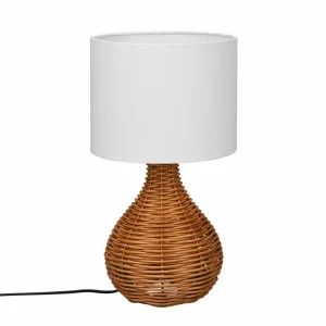 Outlet Reality Leuchten Lampe à poser Sprout, rotin/tissu, blanc/naturel