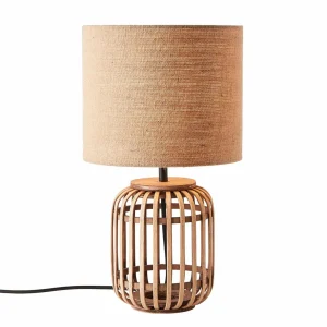 Cheap Brilliant Lampe à poser Woodrow en bambou abat-jour en tissu
