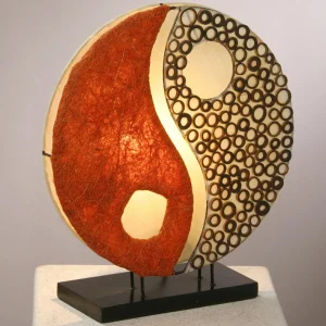 Clearance Woru Lampe à poser Ying Yang sur pied en bois 33 cm
