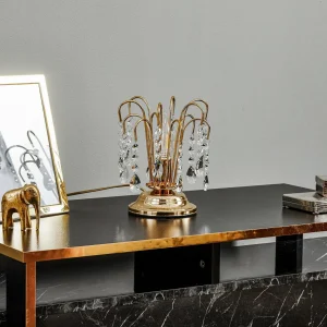 Store ONLI Lampe de table Pioggia avec pluie de cristaux, 26cm, or