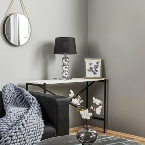Online Argon Lampe de table textile Fulda, abat-jour noir, pied chromé