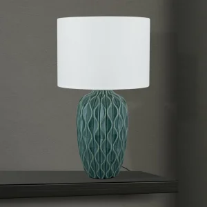 Fashion ORION Lampe de table Tortuga, vert/blanc, hauteur 49,5 cm, céramique/lin