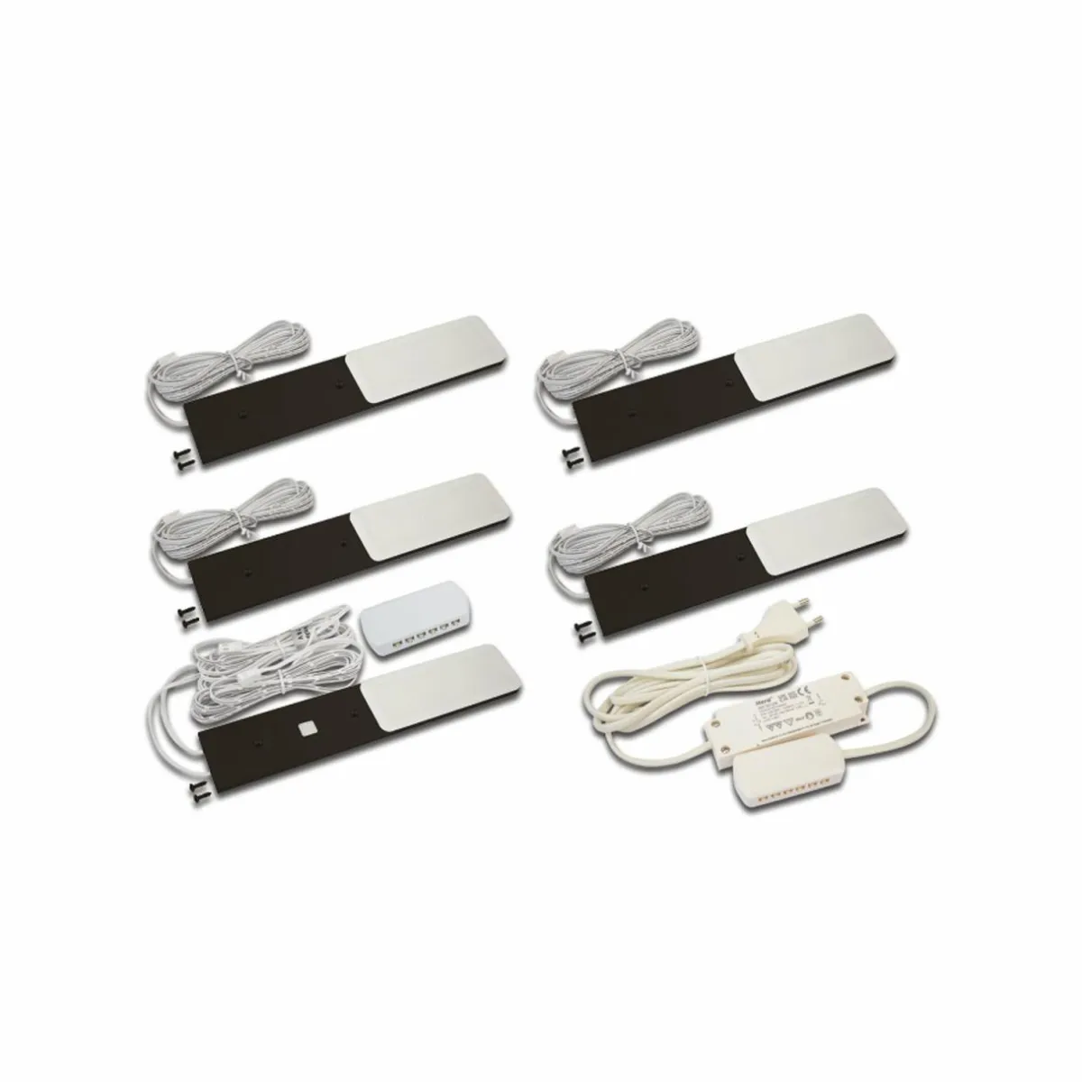 New Hera Lampe sous meuble LED S-Pad F set de 5 pièces noir 3.000 K variateur