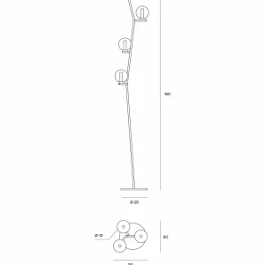 Store miloox by Sforzin Lampe sur pied Camely, or brossé/clair, 3 lampes, verre