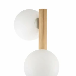 Hot TK Lighting Lampe sur pied Estera, verre opalin, structure en bois, à 3 lampes