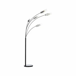 New Brilliant Lampe sur pied Glasini, hauteur 200 cm, gris fumé, 5 lampes, verre