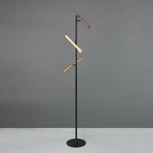 Store Trio Lighting Lampe sur pied LED Fiato, à 3 lampes, noir mat, métal, variateur