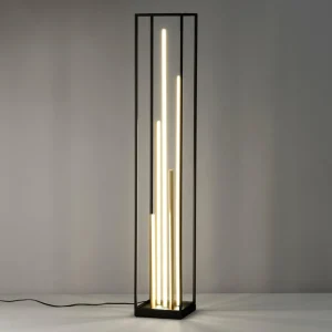 Cheap FISCHER & HONSEL Lampe sur pied LED Grid, noir/or, métal, CCT, intensité variable