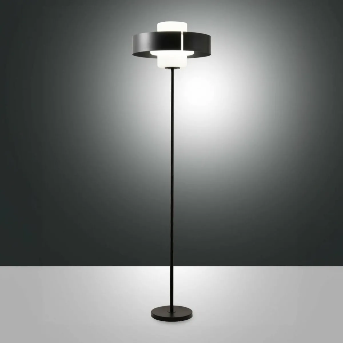 Discount Fabas Luce Lampe sur pied Loto, noir, hauteur 170 cm, verre, variateur d'intensité au