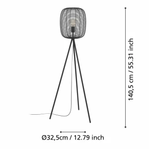Best Sale EGLO Lampe sur pied Rinroe, hauteur 140,5 cm, noir, acier