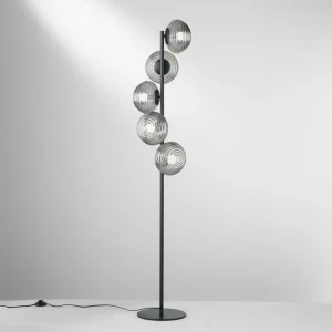 Outlet Eco-Light Lampe sur pied Ripple, noir/gris fumée, 5 lampes, verre