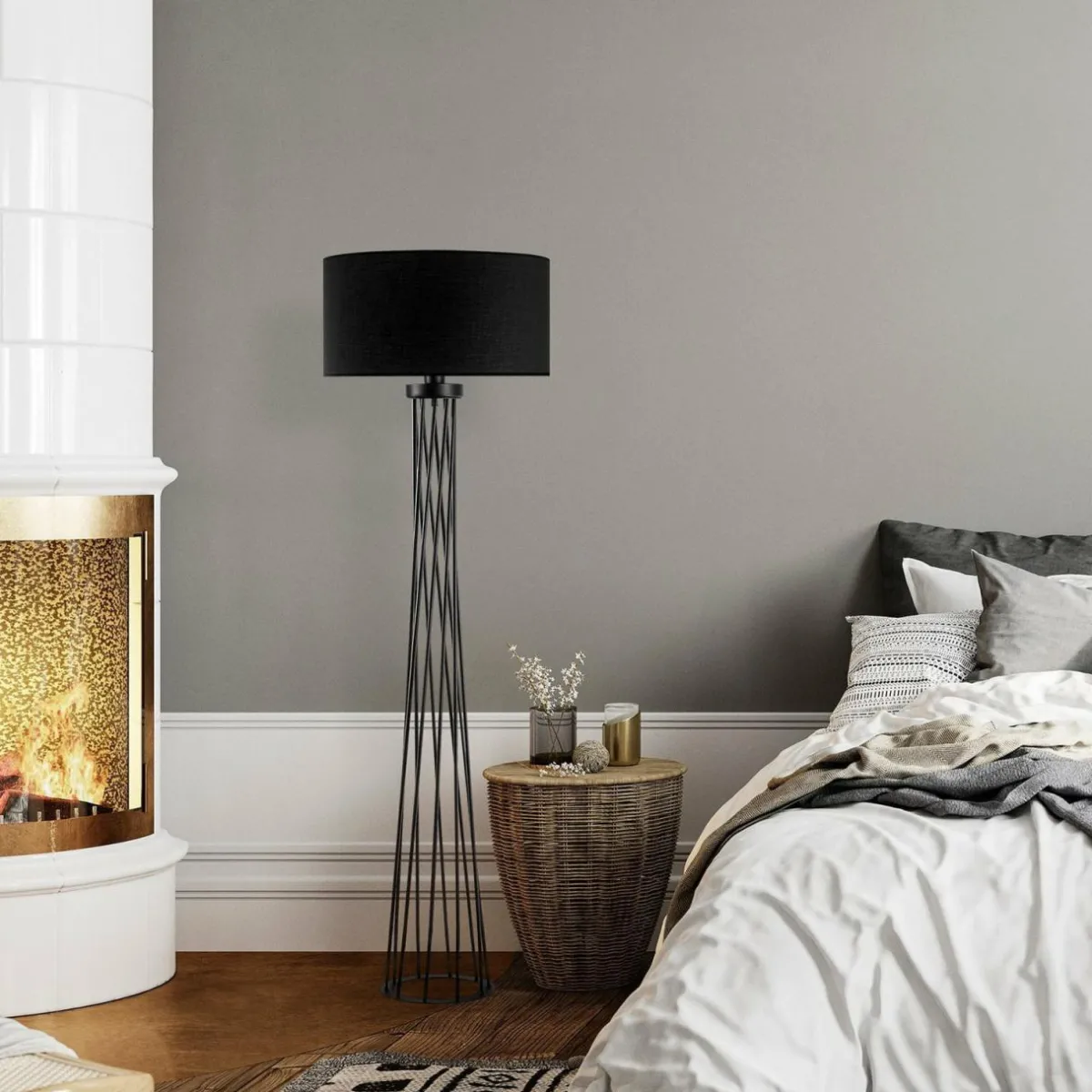 lampe_sur_pied_tall__noir_canvas_hauteur__cm_0.webp Best Sale Opviq Lampe sur pied Tall 13470, noir, Canvas, hauteur 175 cm