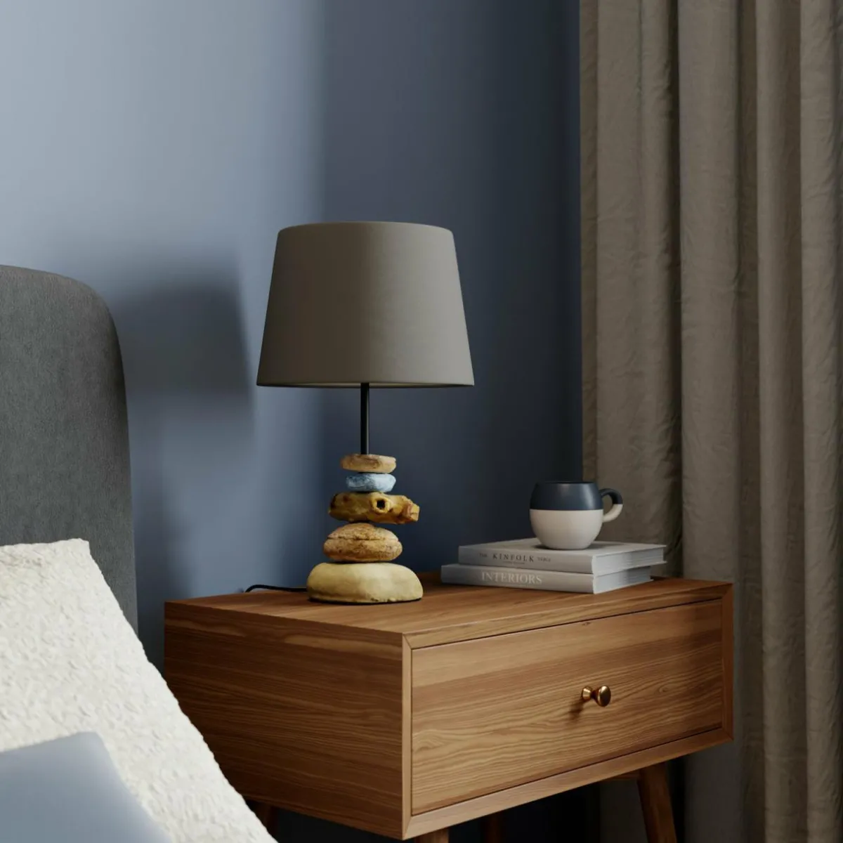 Cheap ONLI Lampe Vera, abat-jour tissu et décor pierre, 38 cm