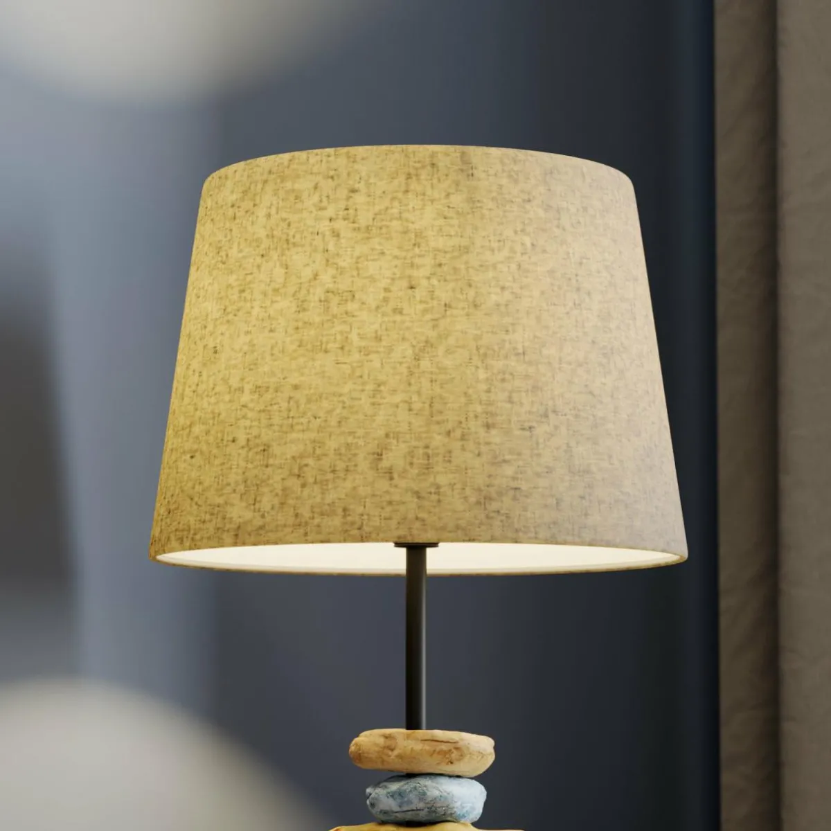 Cheap ONLI Lampe Vera, abat-jour tissu et décor pierre, 38 cm