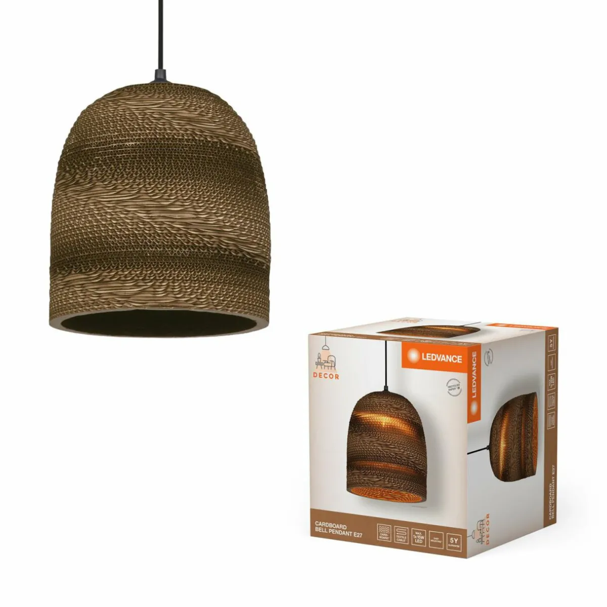 ledvance_suspension_ball_bell___cm_brun_carton_ondul_3.webp Best Sale LEDVANCE Suspension Ball Bell, Ø 26 cm, brun, carton ondulé