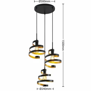 Sale Lindby Colten suspension, Ø 50 cm, 3 lampes, noir, or