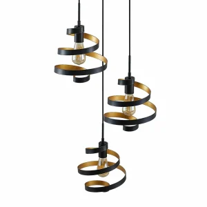 Sale Lindby Colten suspension, Ø 50 cm, 3 lampes, noir, or
