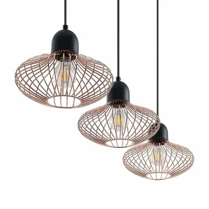 Fashion Lindby Justinos suspension à trois lampes, cuivre