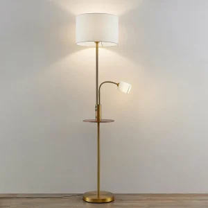 Fashion Lindby lampadaire Aovan, bronze, tablette, prise USB